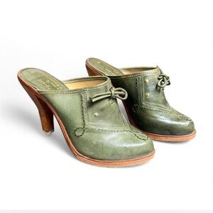 Vintage Green Leather Pinwheels Mule Clogs Made In Brazil Size 6 Women Shoes